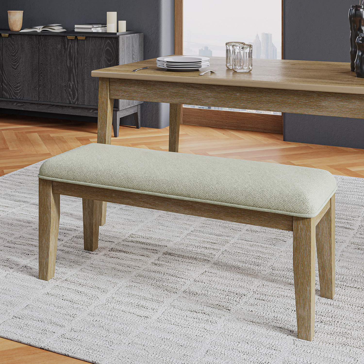 Laurel Foundry Modern Farmhouse Beasley 44.5" Farmhouse Upholstered Bench with Solid Wood Legs